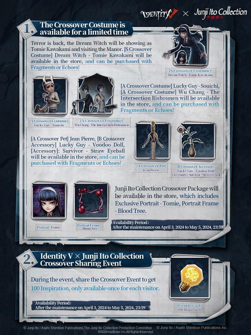 Identity V crossover event package displaying Echo pricing for exclusive items