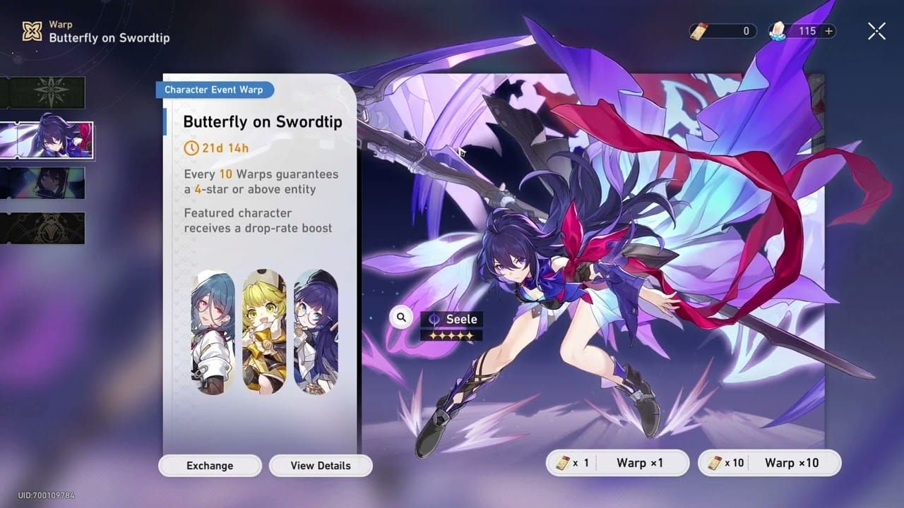 Interfaz del Salto de Evento de Personaje de la Fase 3 de Honkai Star Rail mostrando a Aglaea, Sunday, Tingyun, Yukong y Dan Heng