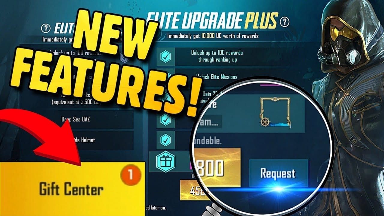 PUBG Mobile Gift Center interface accessed through Mail and Requests tab