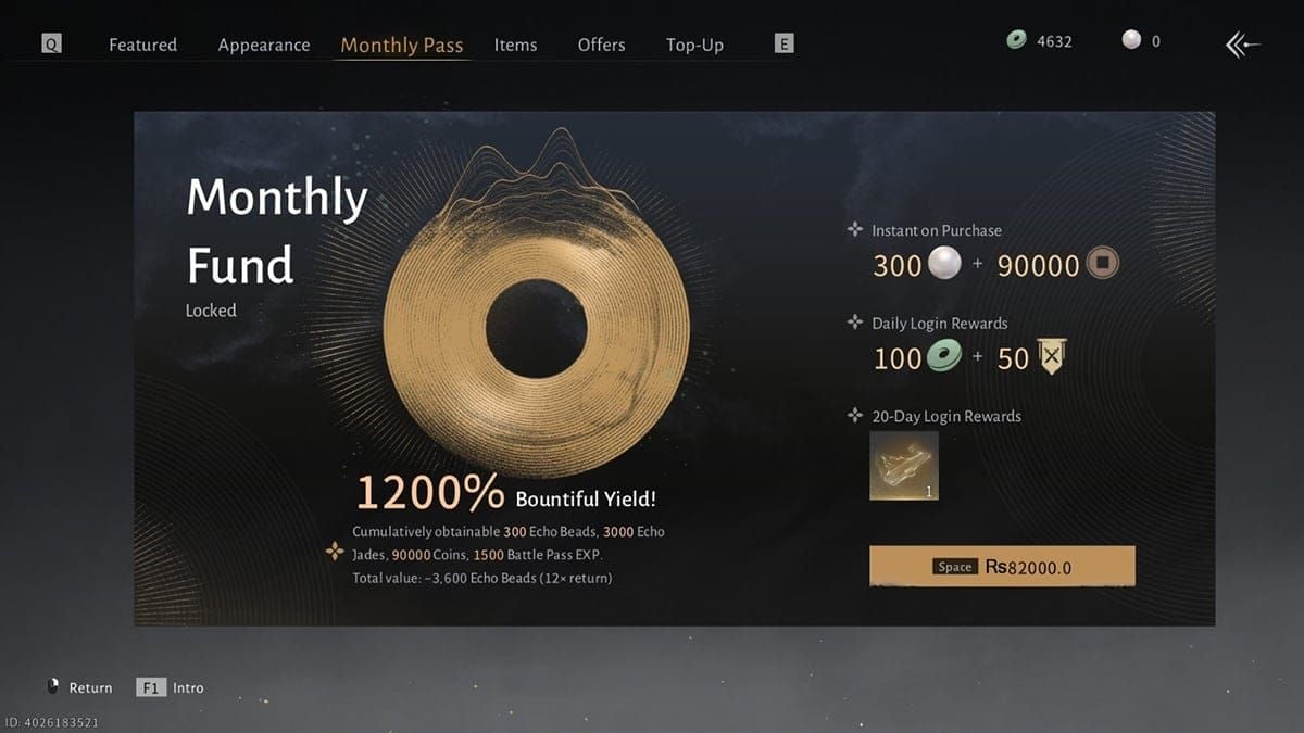 Antarmuka pembelian dan hadiah Monthly Pass Where Winds Meet