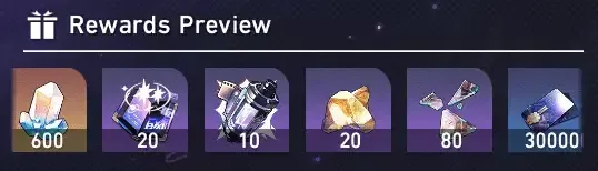 Layar penyelesaian Memory of Chaos Honkai Star Rail menampilkan hadiah Stellar Jade dan peringkat bintang