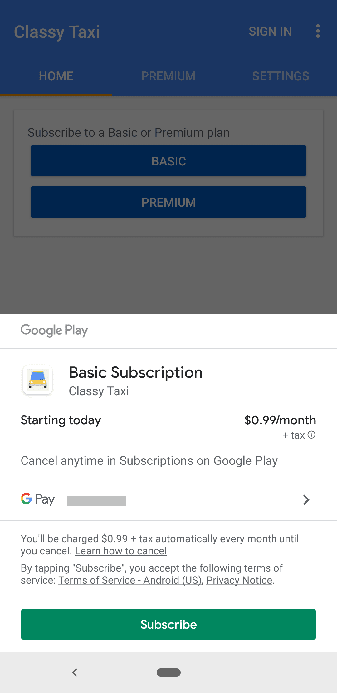 付款和订阅下的 Google Play 商店兑换代码界面