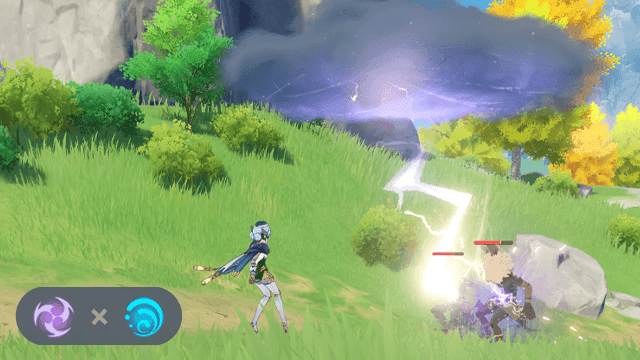 Genshin Impact Lunar-Charged reaction showing thunderclouds attacking enemies