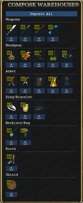 Conquer Online Meteor items stored in character inventory