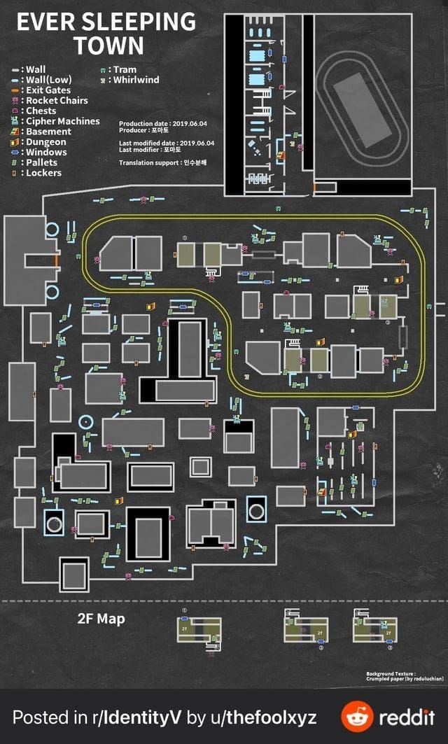 Mappa di Identity V Eversleeping Town con i punti caldi dei cluster di cifratori di Queen Bee