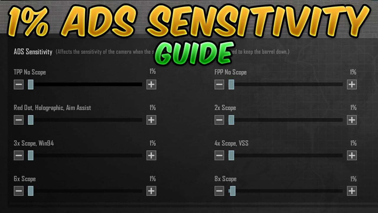 PUBG Mobile sensitivity settings interface displaying ADS sensitivity sliders and numerical values