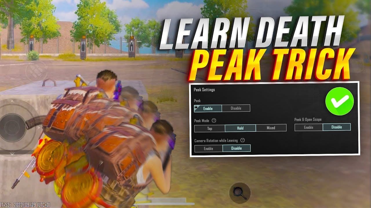 PUBG Mobile gameplay showing peek combat positioning technique