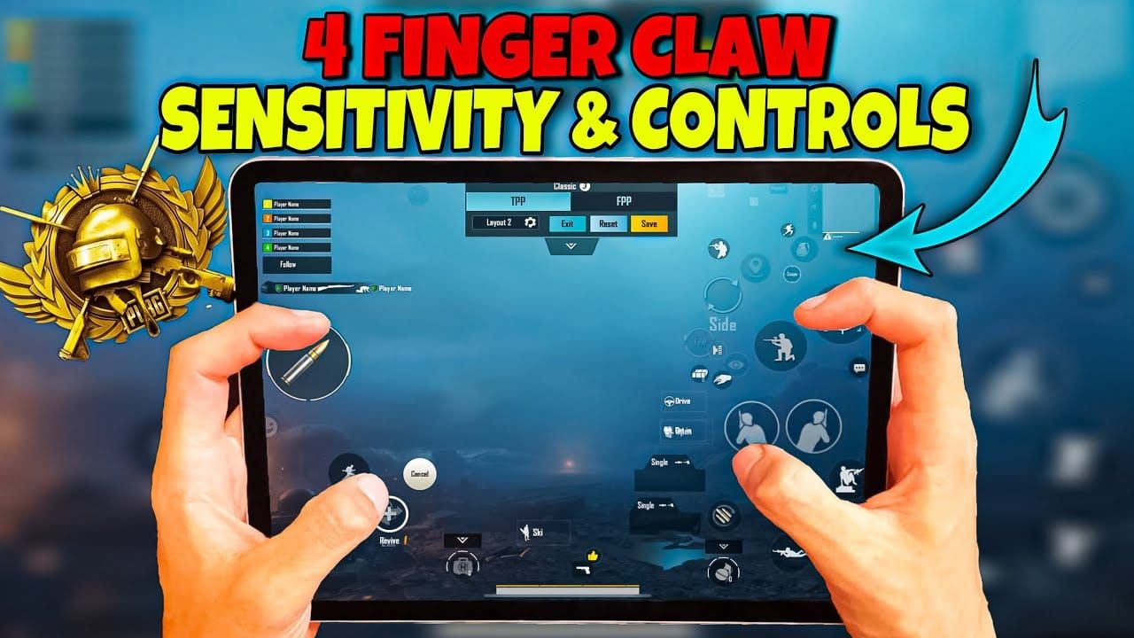 6-finger claw grip positioning guide for PUBG Mobile on iPad Pro
