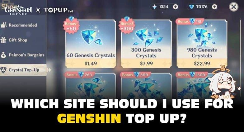 Third-party Genshin Impact top-up platform interface showing secure purchase options