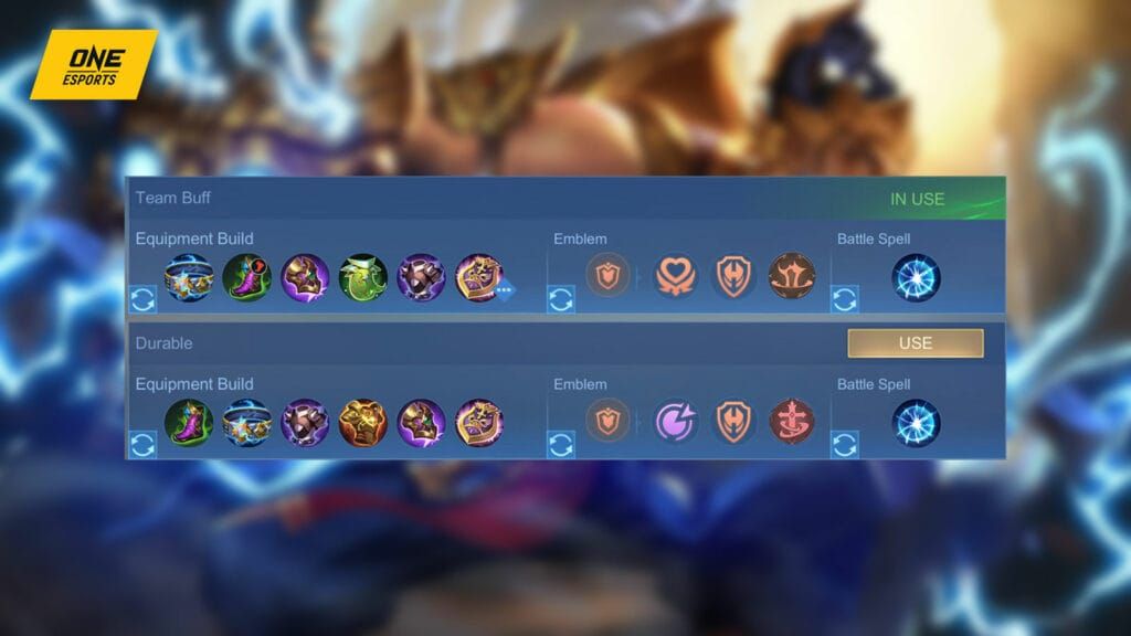 Tangkapan skrin dalam permainan binaan roamer Gatotkaca dengan Dominance Ice, Oracle, Antique Cuirass, Athena's Shield, dan Immortality dalam Mobile Legends Bang Bang