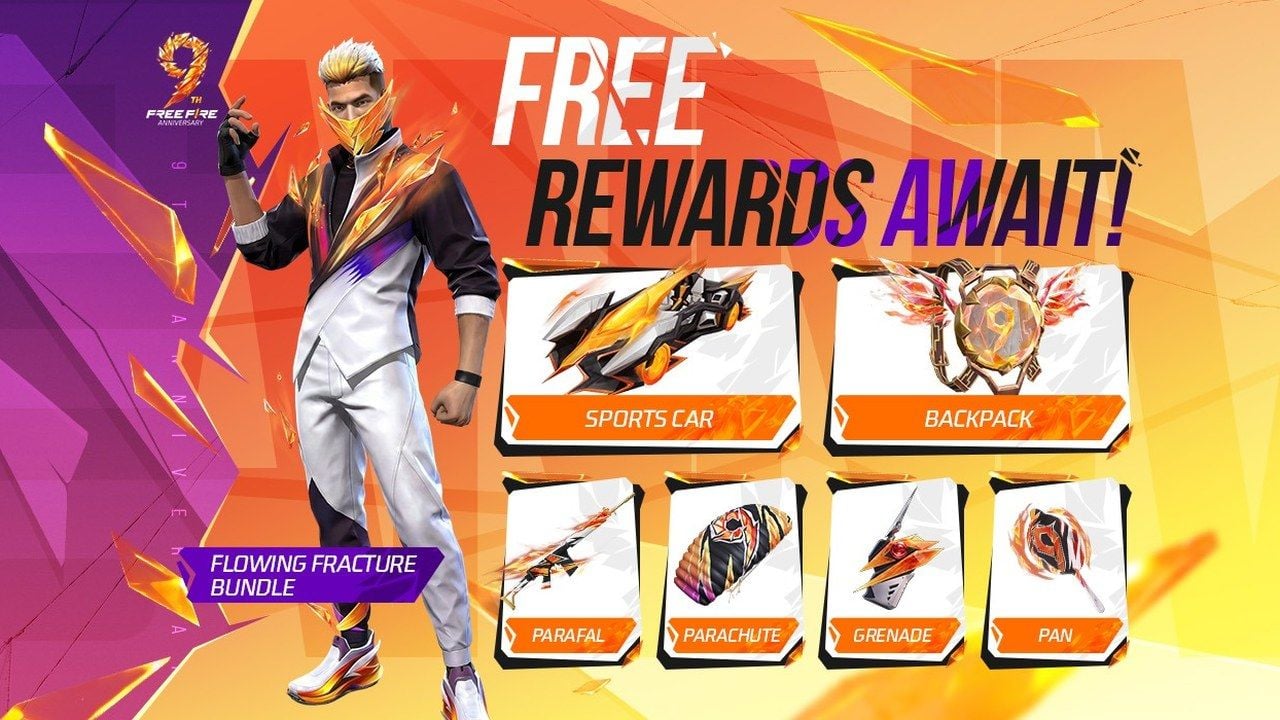 แบนเนอร์รางวัลครบรอบอย่างเป็นทางการของ Free Fire พร้อมชุดแฟชั่น กระเป๋าสะพาย และสกินปืน