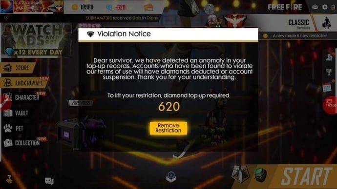 Interfaccia ufficiale per l'invio di segnalazioni hacker in Free Fire