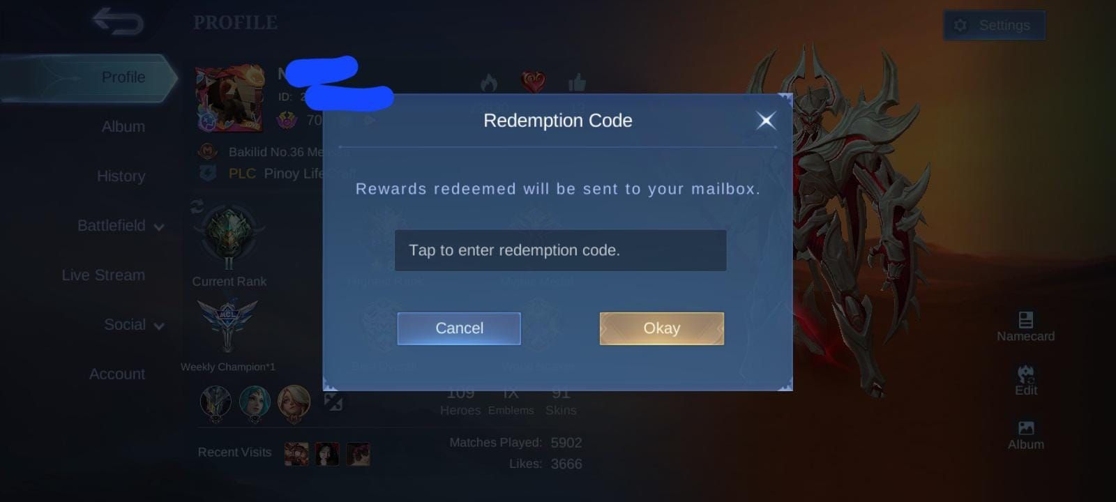 Mobile Legends Bang Bang redemption code interfaces showing both web and in-game methods