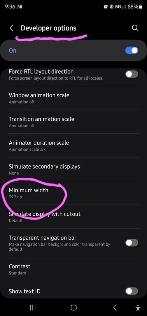 Navegación del menú de configuración de PUBG Mobile que muestra la ruta para habilitar la herramienta de rendimiento DS