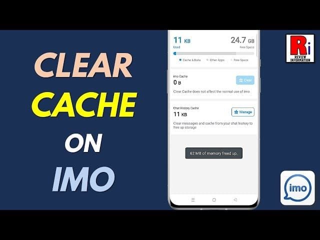 لقطة شاشة لإعدادات أندرويد لمسح ذاكرة التخزين المؤقت وتخزين تطبيق IMO