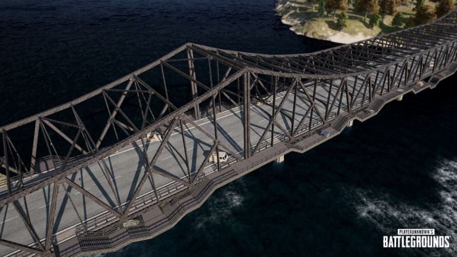 PUBG Mobile Erangel map highlighting bridge locations and Military Base