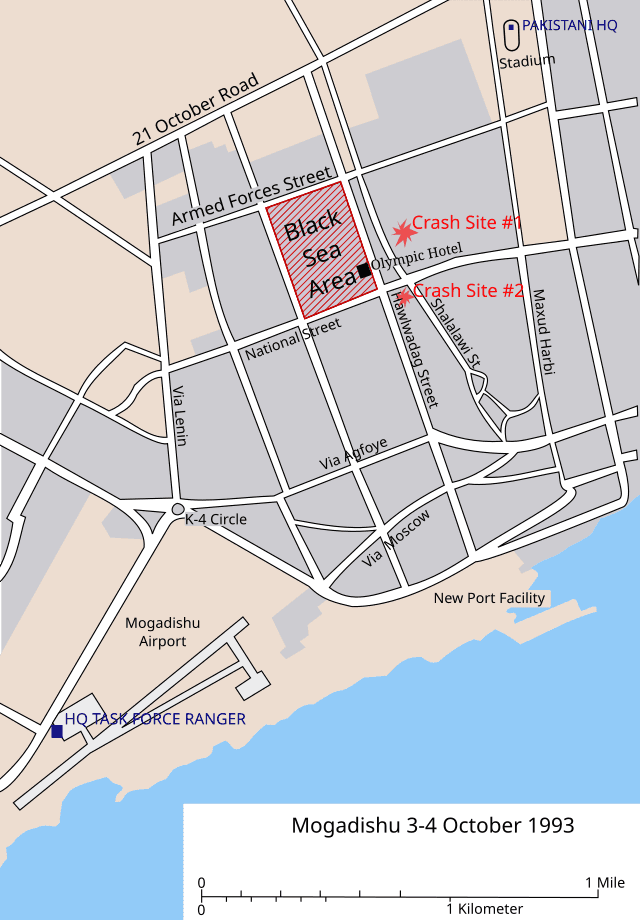 Hartă Delta Force a rutei convoiului Misiunii 15 Mogadishu Mile