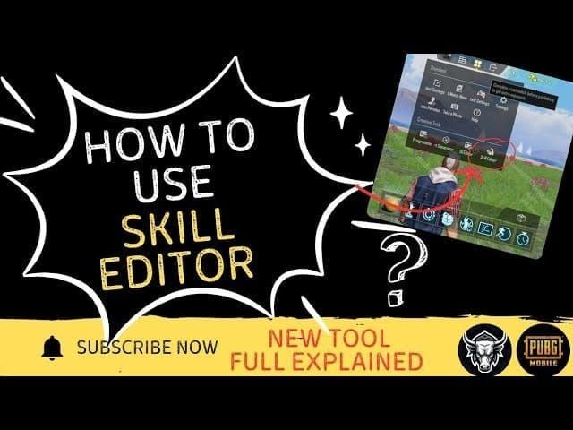 PUBG Mobile Skill Editor interface with three-panel layout