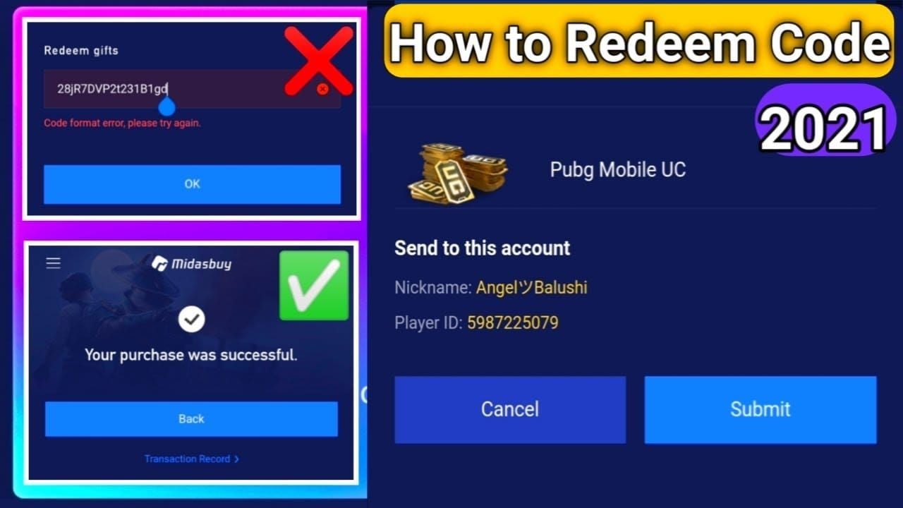 Midasbuy platform interface for PUBG Mobile UC code redemption