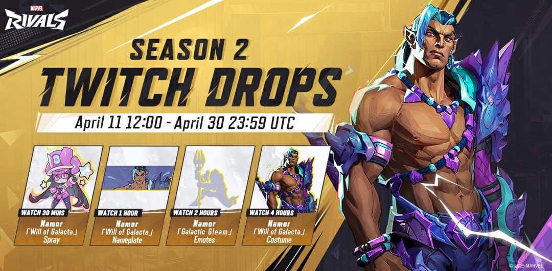 Twitch interface showing Marvel Rivals streams with drops enabled