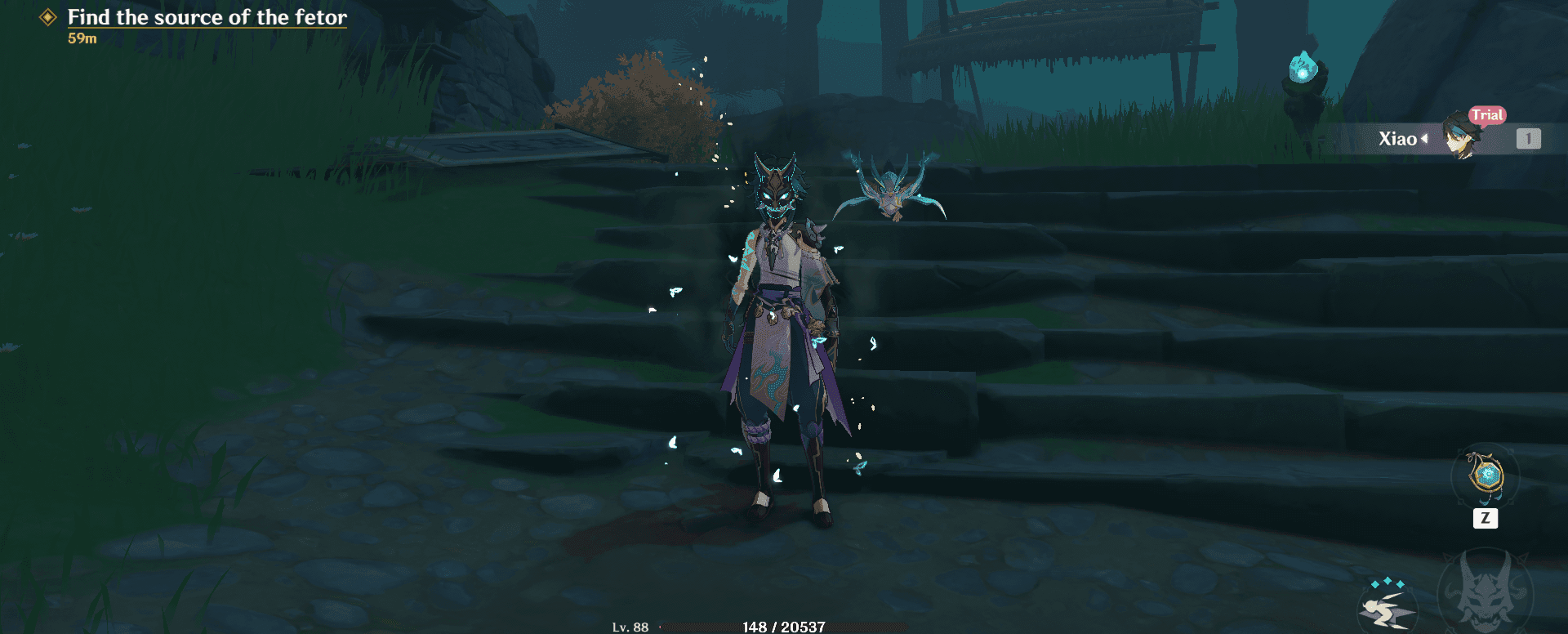 Xiao in Burst mode with visible health drain effects