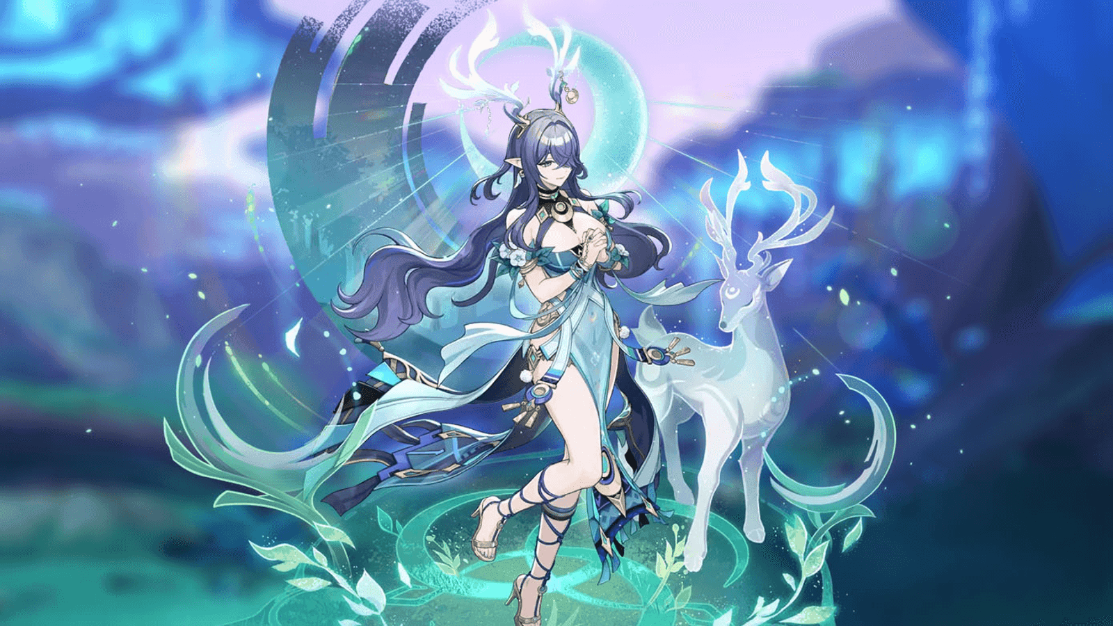Lauma performing her 80-energy elemental burst with visual effects