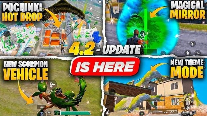 PUBG Mobile 4.2 스콜피온 차량 스킨 변형 (숲 위장 및 골든 엘리트 포함)