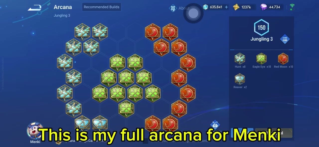 Página de arcanas de Luna Roja, Ojo de águila, Cacería y Devastadora para Menki
