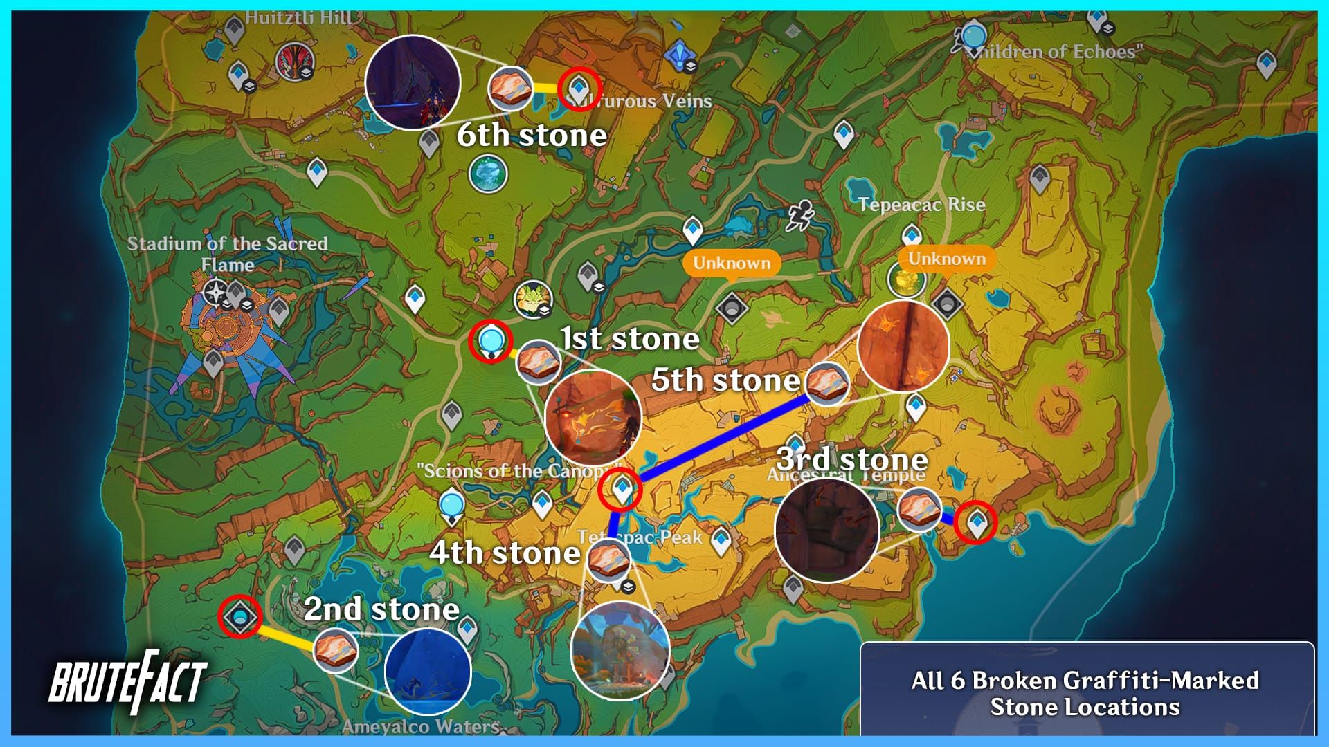 Сдача камней у настенного граффити на пике Тетикпак в Genshin Impact для достижения «Вхождение в живопись...»