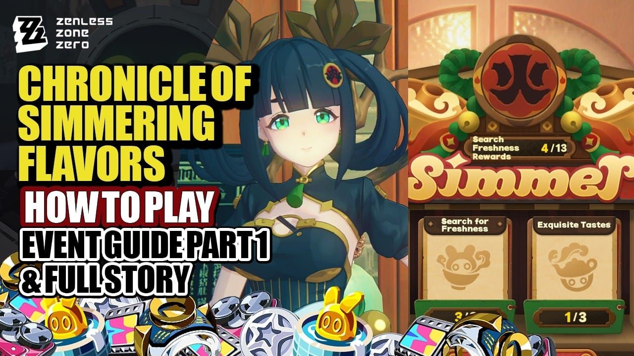 Interfaz del evento de Zenless Zone Zero mostrando la pestaña de Gustos Exquisitos en Crónica de Sabores a Fuego Lento