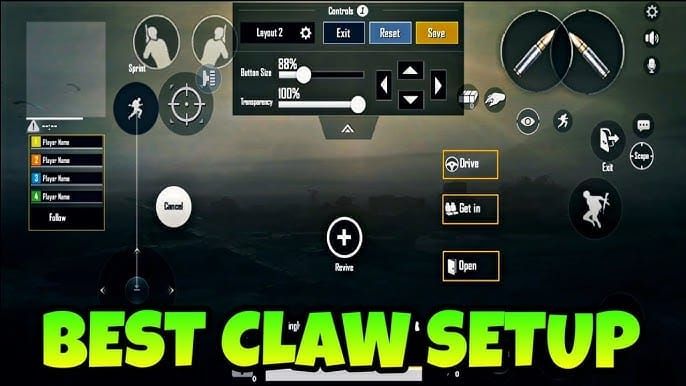 PUBG Mobile 4-finger claw control layout interface screenshot