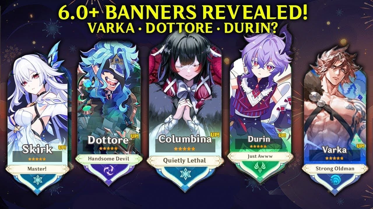 Artă oficială a personajelor Genshin Impact Durin, Columbina și Varka