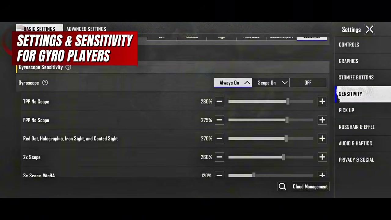 PUBG Mobile 4.5 gyroscope sensitivity Always On zero recoil