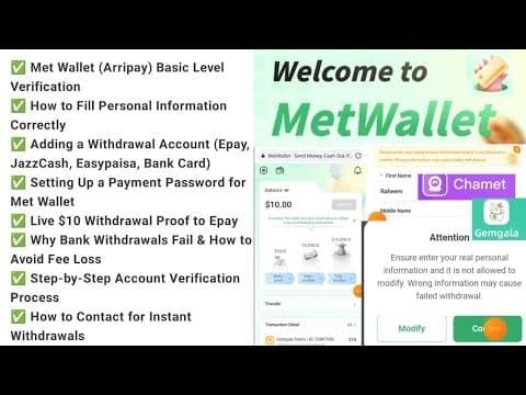 MetWallet app showing three verification levels with their respective daily withdrawal limits