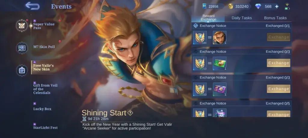 Mobile Legends Bang Bang 活动任务界面，显示任务大师幸运抽奖券奖励