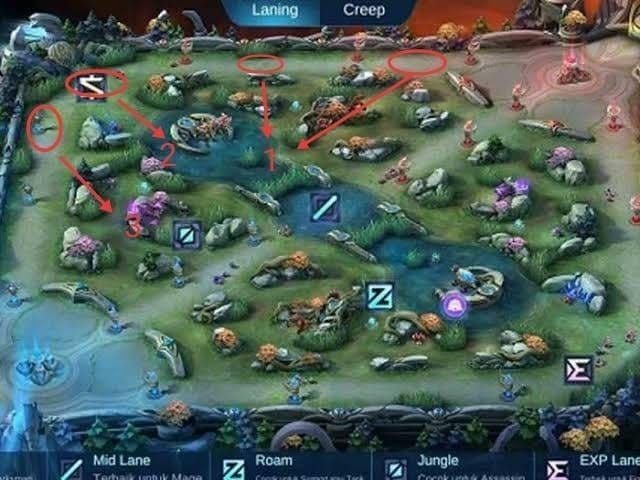Peta Mobile Legends Bang Bang menunjukkan kemunculan Turtle 2 minit, kedudukan ward, dan kawasan kawalan objektif untuk roamer