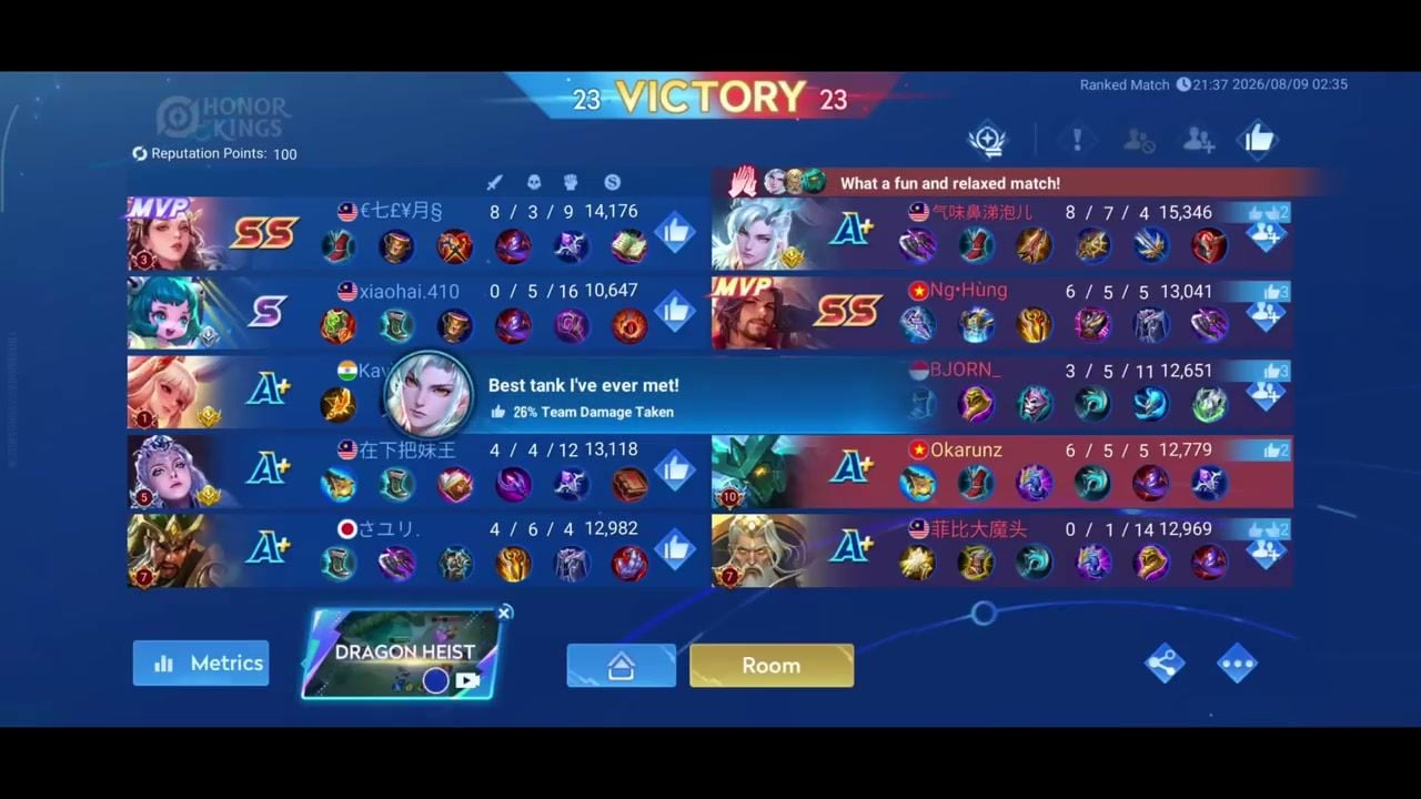 Papan skor kemenangan ranked jungle Mozi Jiji Honor of Kings 23-23