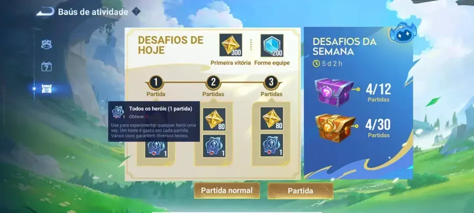 Honor of Kings daily missions screen displaying token rewards for various tasks