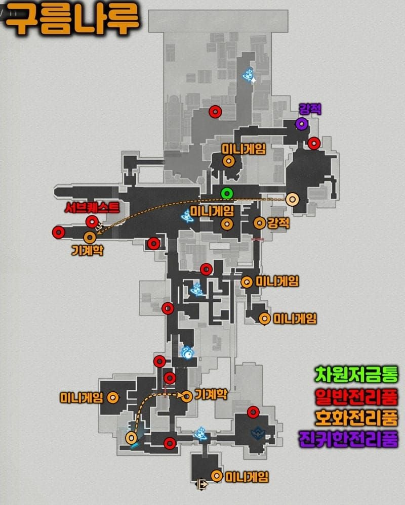 스타레일 구름나루 기계새 5개 동상 위치 지도