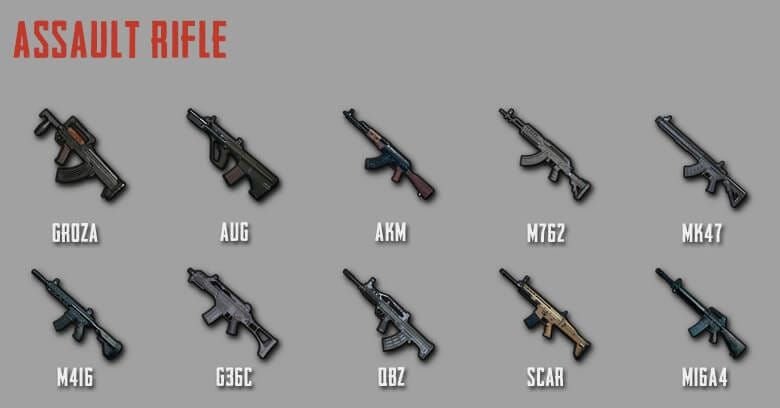 Comparison chart of assault rifle damage and TTK statistics in PUBG Mobile
