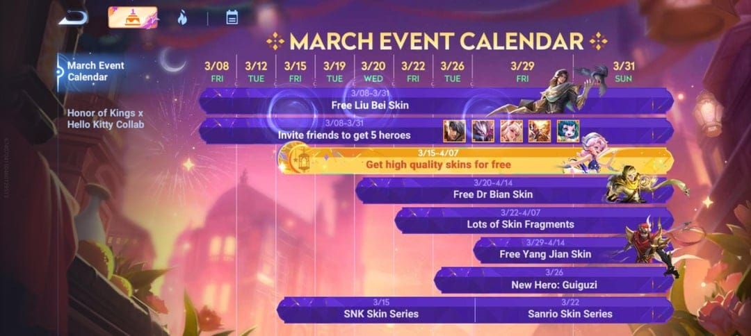 Honor of Kings Event-tabblad interface met Arli en Haya overblijvende skins