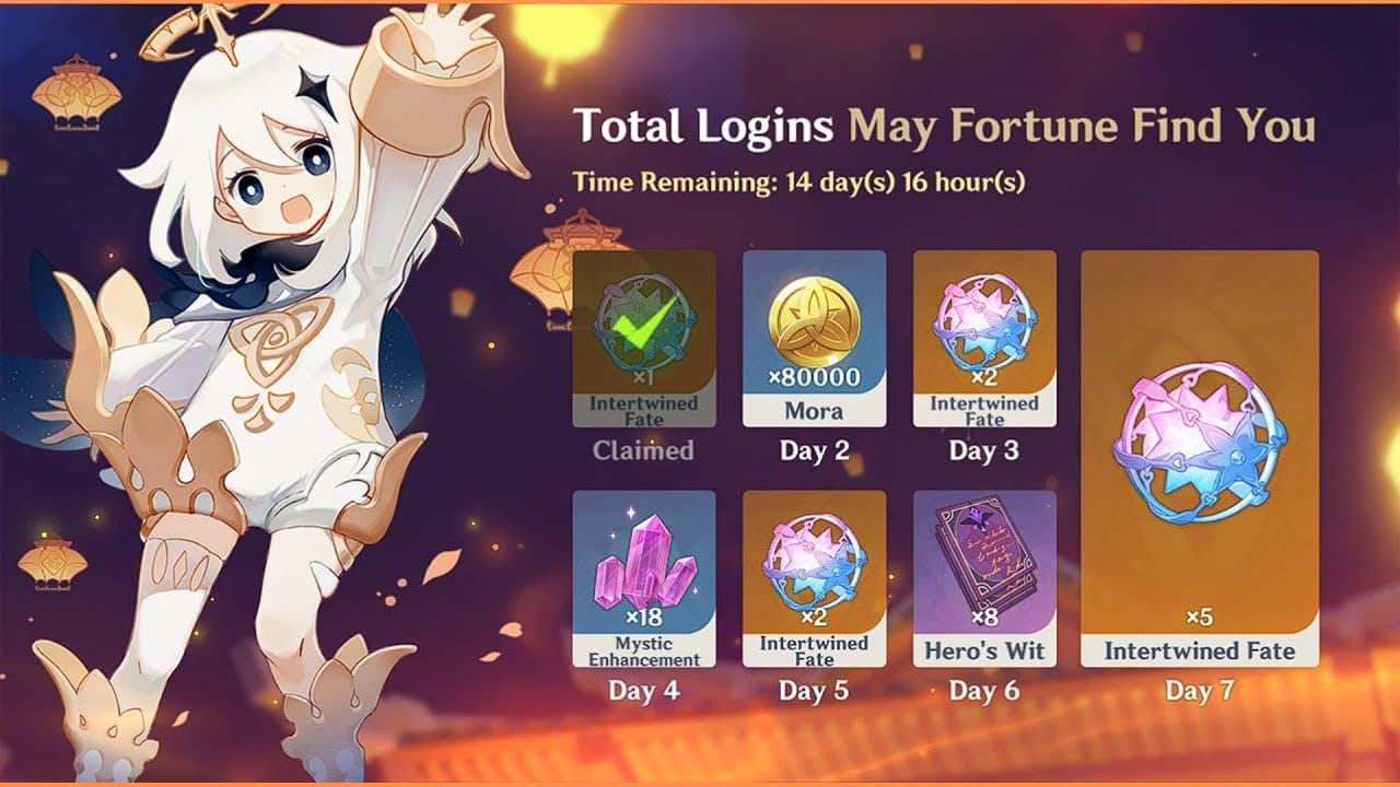 Genshin Impact Screenshot vom Minispiel „Möge das Glück dich finden“ mit Bäumen und Jaden