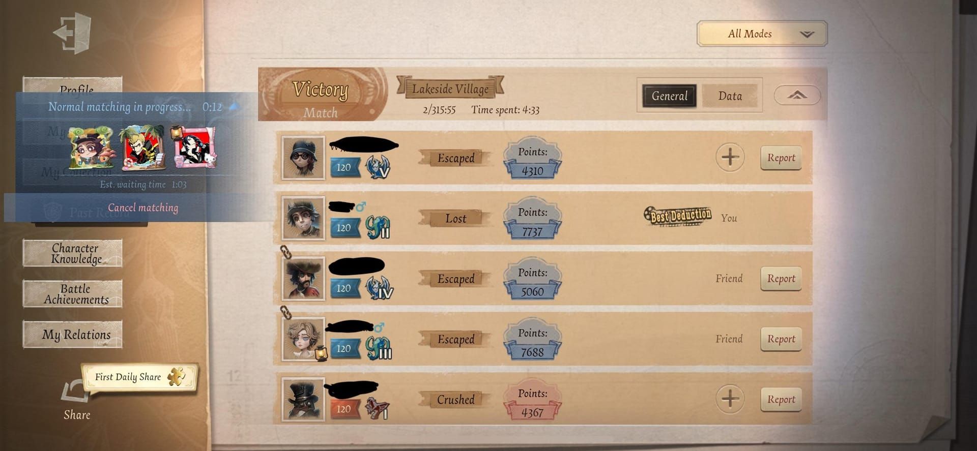 Perbandingan perjodohan toleransi peringkat ketat vs ±2 Identity V