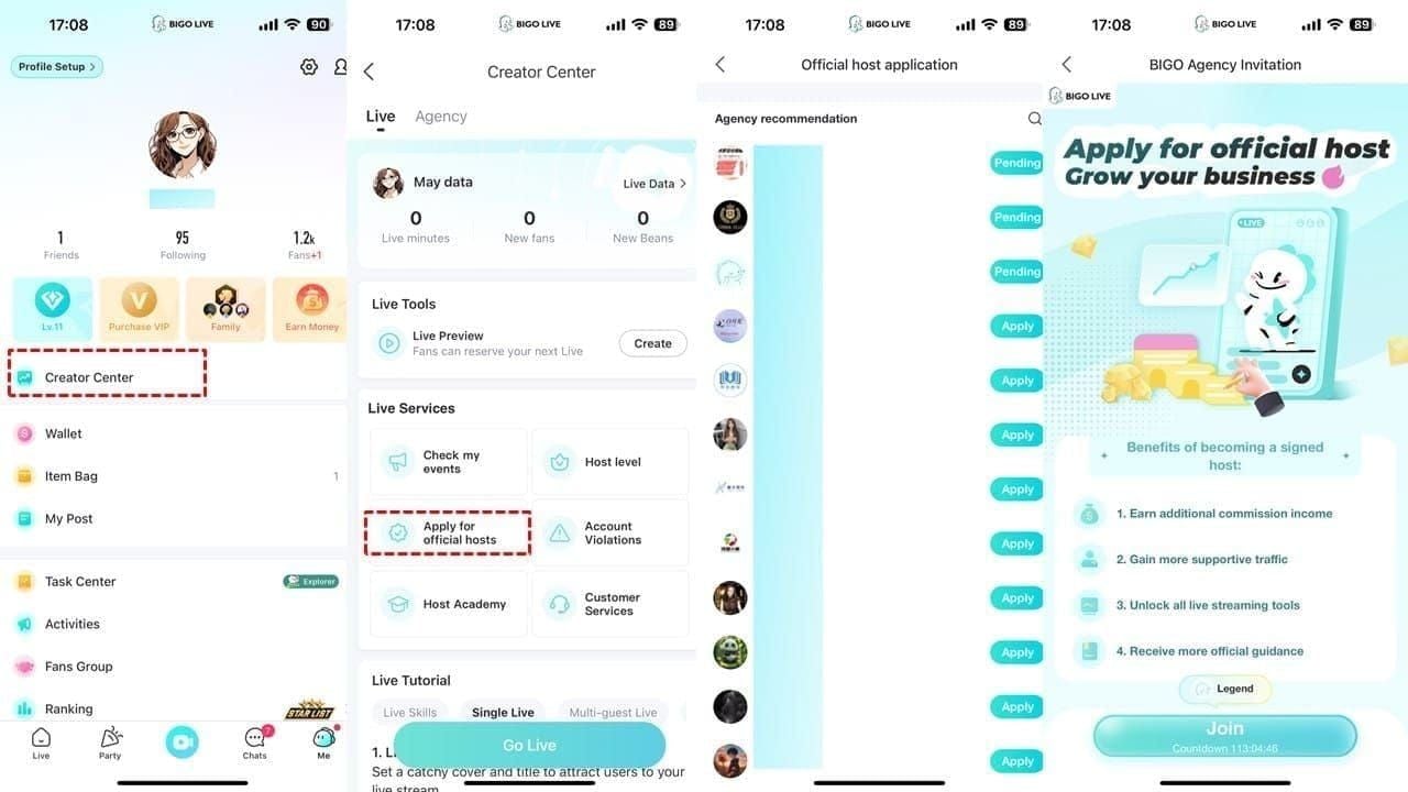 Antarmuka profil pengguna Bigo Live yang dioptimalkan dengan pengaturan lengkap