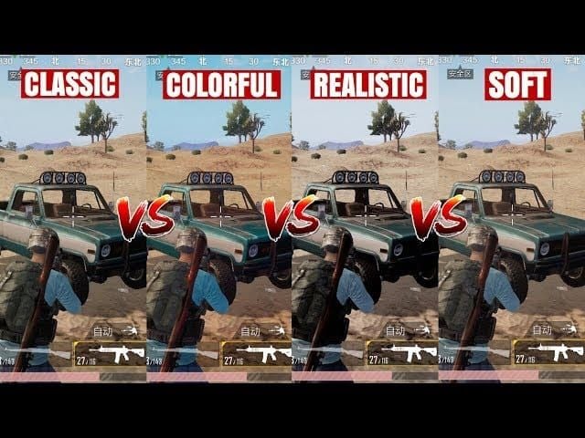 Comparație grafică PUBG Mobile Soft vs Colorat pe zăpada din Erangel Subzero
