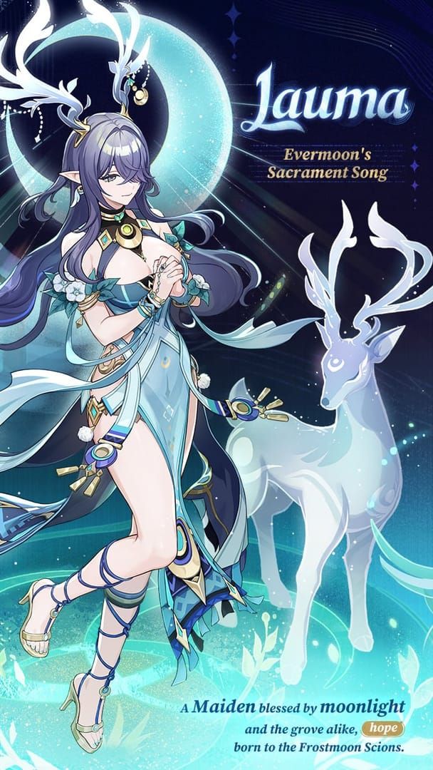 Genshin Impact personage Lauma in hertenvorm met party-opstelling voor Nod-Krai farming