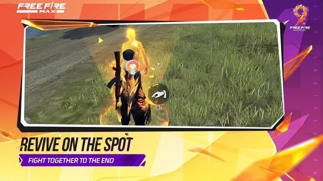 ภาพบันทึกการเล่นจริงระบบชุบชีวิต ณ จุดเกิด (Revive on the Spot) อย่างเป็นทางการของ Free Fire MAX