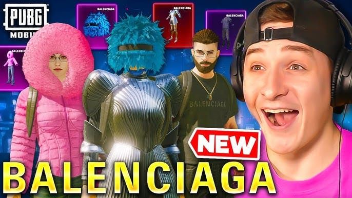 Interface do Lucky Spin do PUBG Mobile exibindo itens da colaboração Balenciaga e sistema de recompensas por marcos