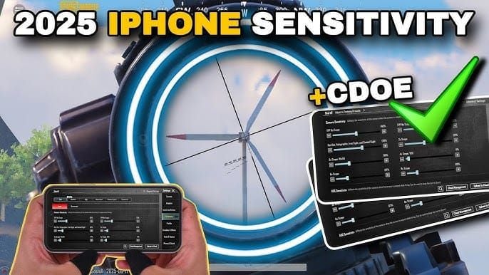Comparison chart showing PUBG Mobile sensitivity recommendations for iOS and Android devices