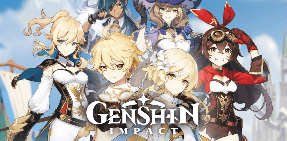Genshin Impact cross-platform launch screenshot showing multiple device compatibility